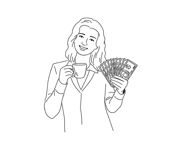 Illustration of woman holding money.