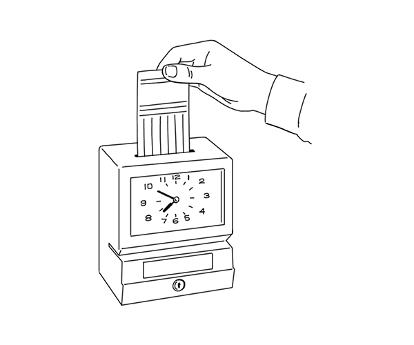 Illustration of someone punching a timecard.