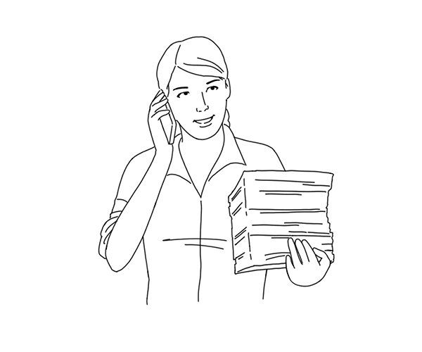 Illustration of woman with a stack of resumes